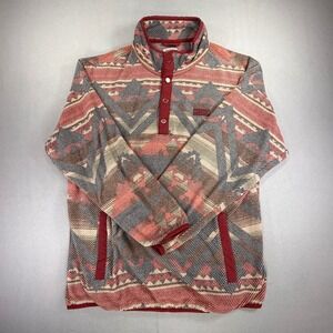 Cinch Mens Southwestern Fleece Pullover Red Geometric Snap Neck Size L